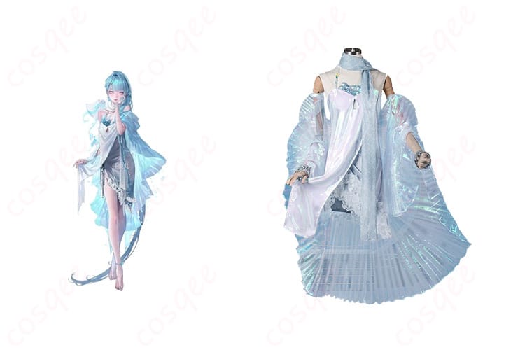 商品正面とL.L.キャラクターのコスプレ衣装の組み合わせ。高精度再現で、ゲームキャラクターの特徴を忠実に再現したコスプレ衣装です。