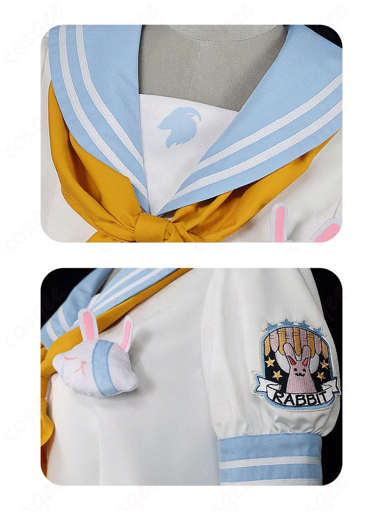 服装の領口と肩袖装飾の細かいディテール。ブルーアーカイブ霞沢ミユのセーラー服の魅力的なデザイン。