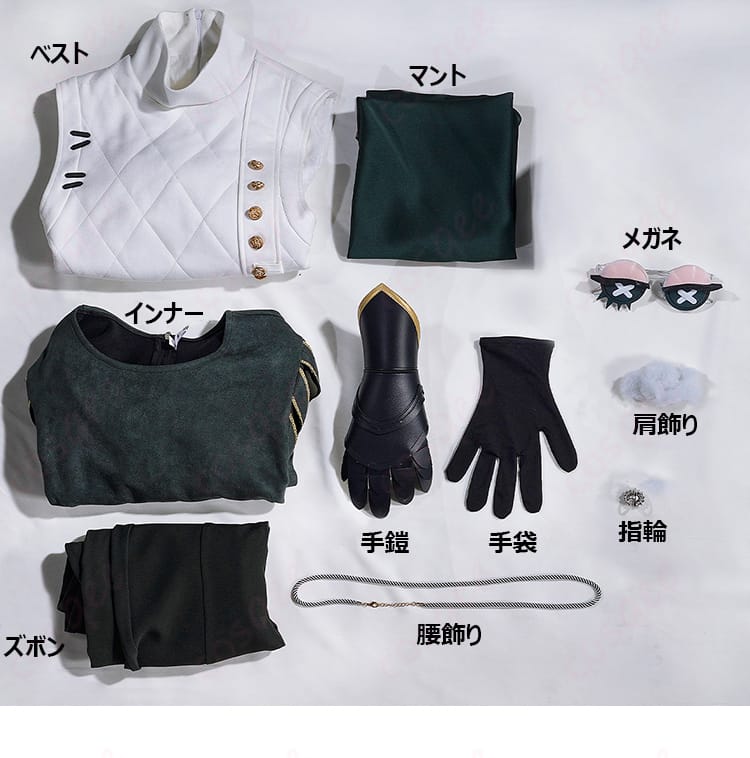 騎士のコスプレ衣装の全セット内容を展示した画像。セット内容がよくわかります。