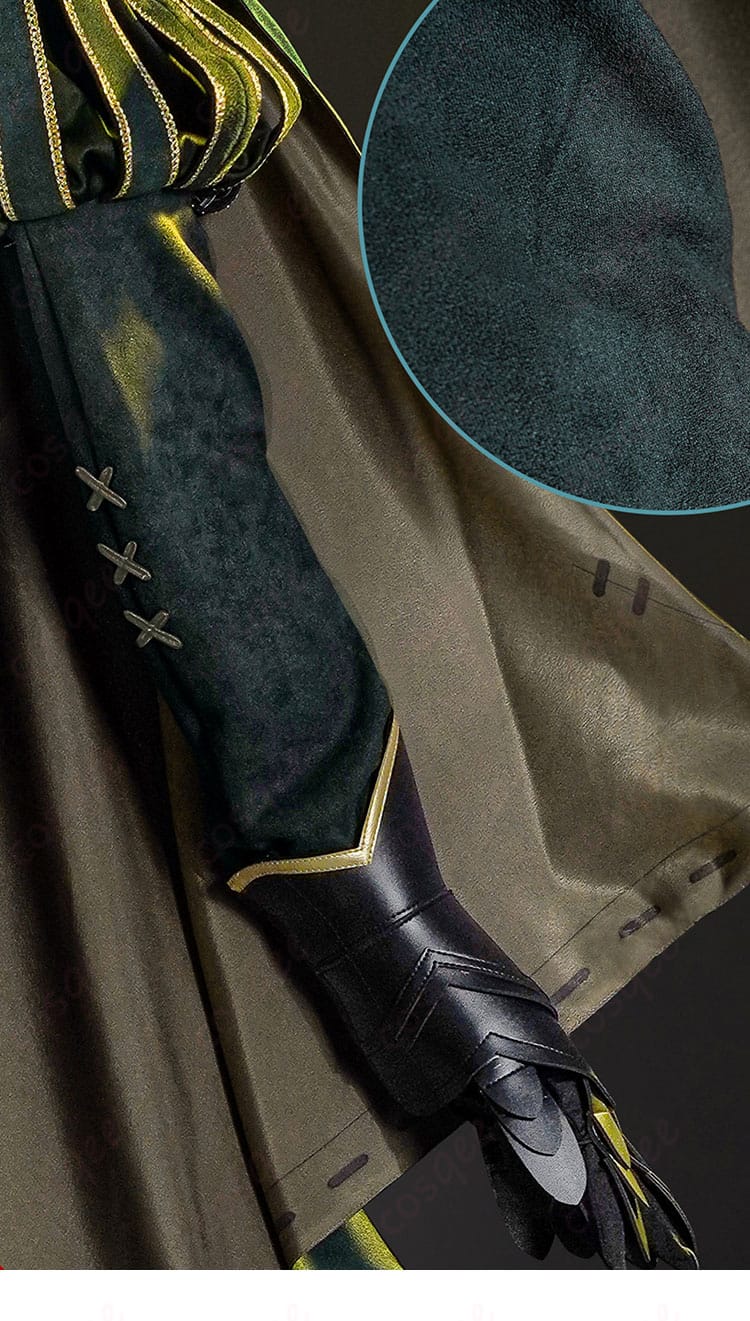 騎士のコスプレ衣装の袖の装飾ディテール。エレガントな刺繍と縫製が美しい。