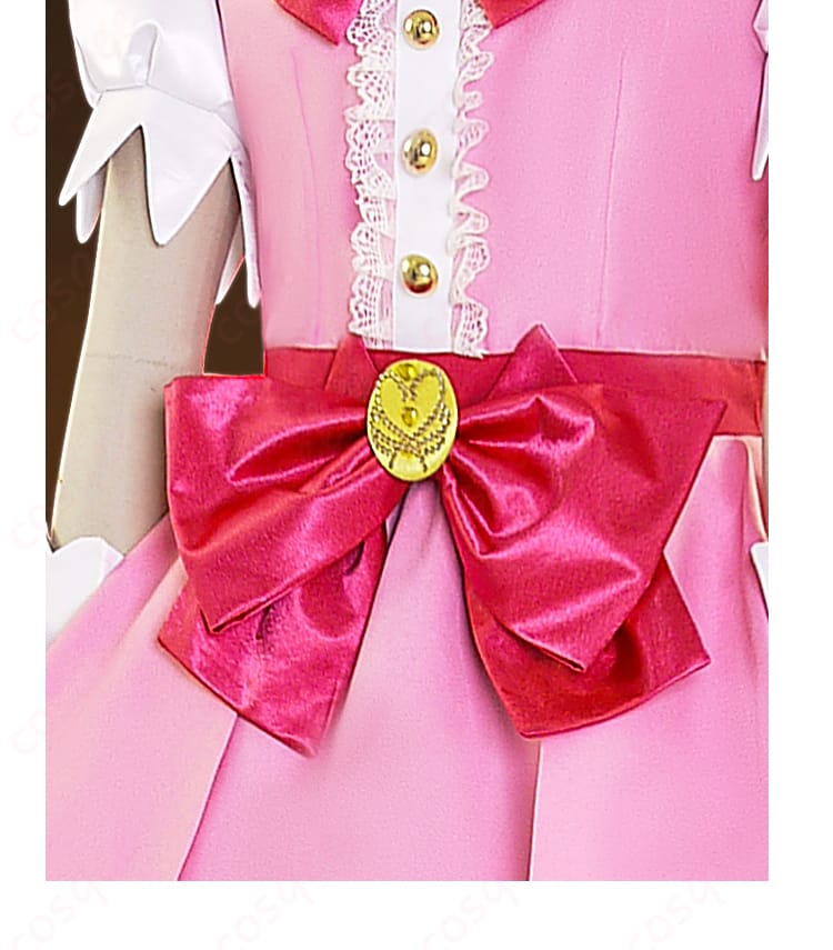 Go!プリンセスプリキュア キュアフローラ コスプレ衣装 腰の蝶結び装飾の詳細。エレガントで魅力的なディテールが特徴です。