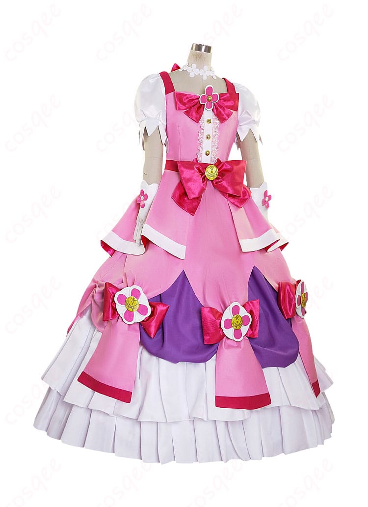 Go!プリンセスプリキュア キュアフローラ コスプレ衣装 右側からの視点。美しいラインと細部にわたる作り込みが特徴です。