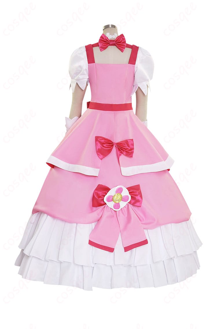 Go!プリンセスプリキュア キュアフローラ コスプレ衣装 背面の全体像。キャラクターの特徴を忠実に再現した背面デザインです。