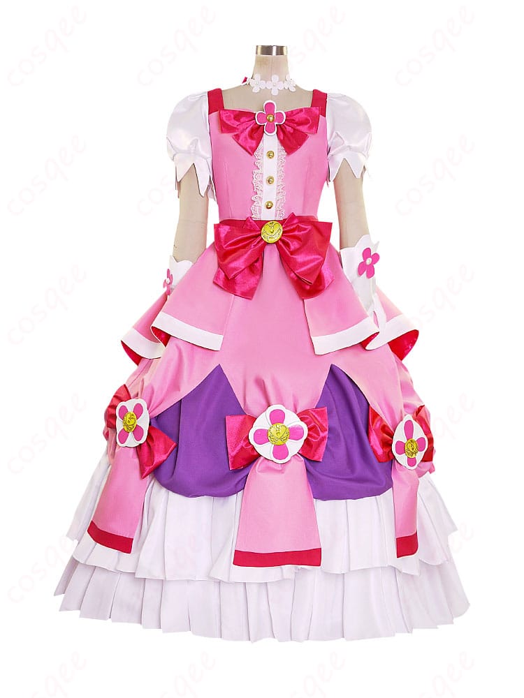 Go!プリンセスプリキュア キュアフローラ コスプレ衣装 正面の全体像。ディテールにこだわったデザインで、完璧な再現を目指しました。