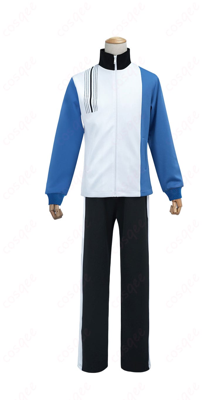 跡部景吾のコスプレ衣装、氷帝学園中等部テニス部ジャージの正面画像。高再現度のコスプレ衣装で、ファン必見!