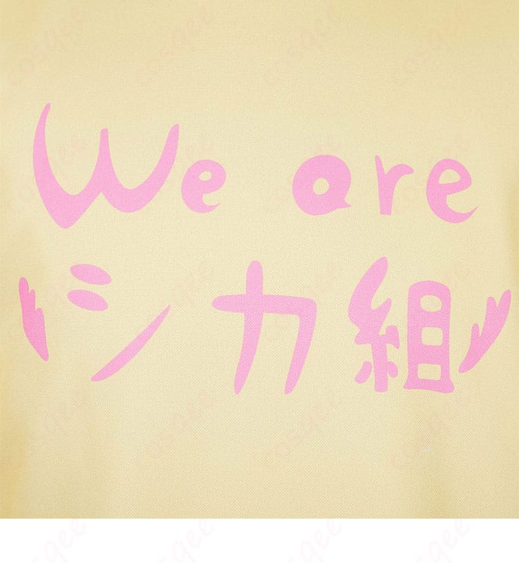 シカ組 Tシャツの装飾部分、アニメキャラの特徴を忠実に再現。