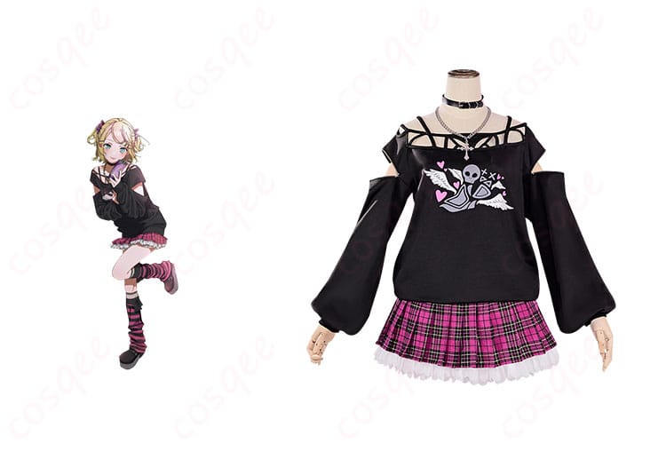 商品正面とキャラクターのコラボ写真 – 初音ミク ドン・キホーテフェア 2024 鏡音リン コスプレ衣装