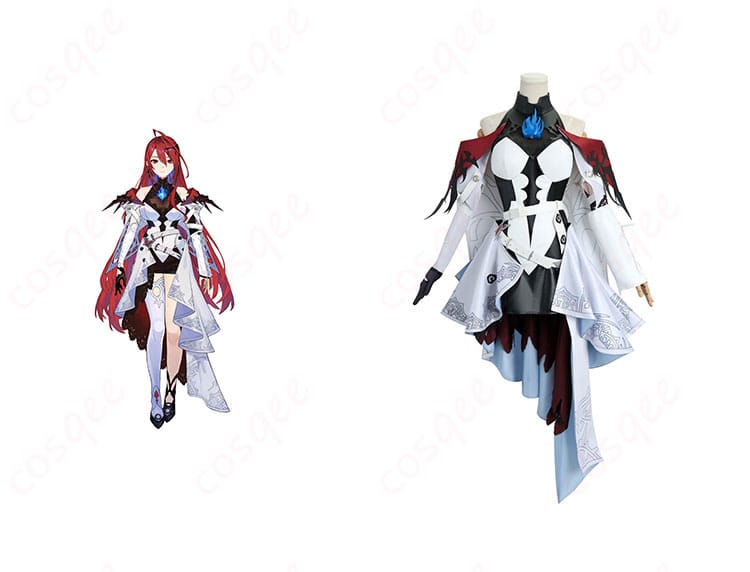 エリザベス・ローズ・ブラッドフレイム コスプレ衣装 正面とキャラクターのコラボ写真。ホロライブ ファン必見!