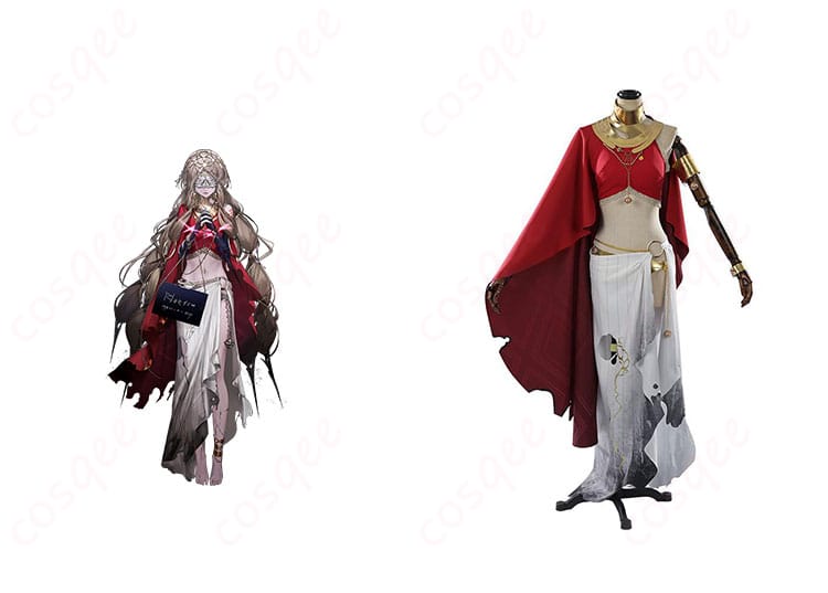 商品正面とヘスティアのキャラクターが組み合わさった画像。コスプレ衣装の全体的なデザインを確認。