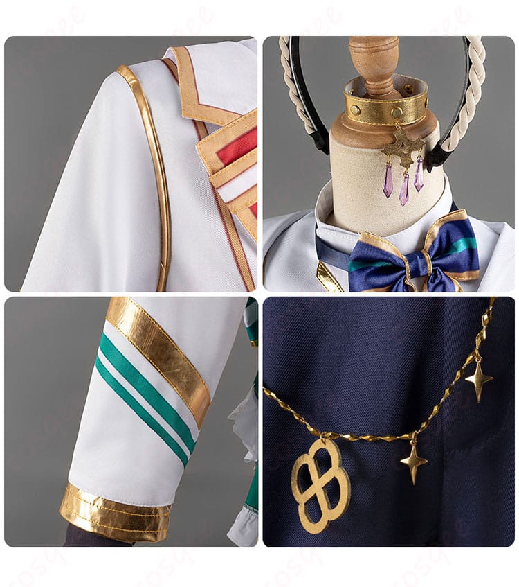 肩袖と頭飾りのアクセサリーディテール。シーザリオ コスプレ衣装のアクセサリーや装飾が鮮明に見える一枚です。