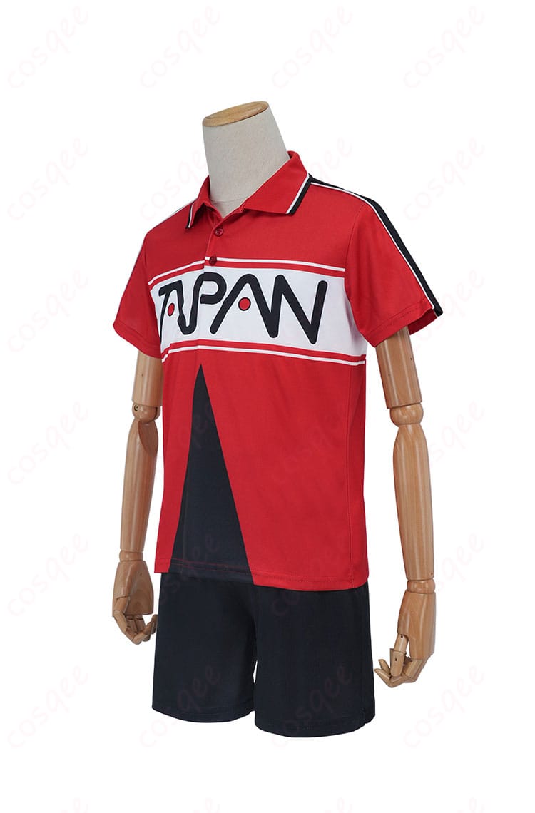 新テニスの王子様 コスプレ衣装 左側から見た越前リョーマ・不二周助のジャージとユニフォーム詳細。キャラクターの特徴を忠実に再現