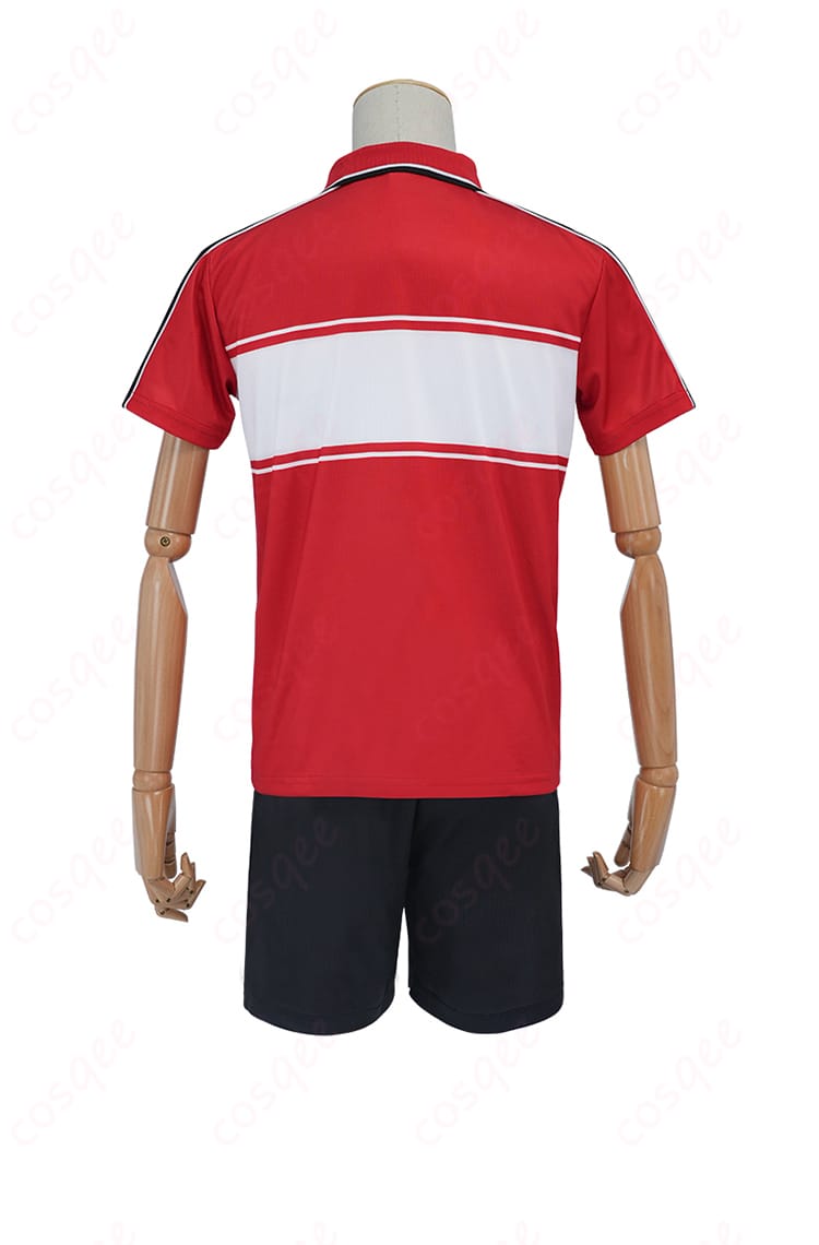 新テニスの王子様 コスプレ衣装 背面から見た越前リョーマ・不二周助のジャージとユニフォームのデザイン。後ろ姿まで忠実再現