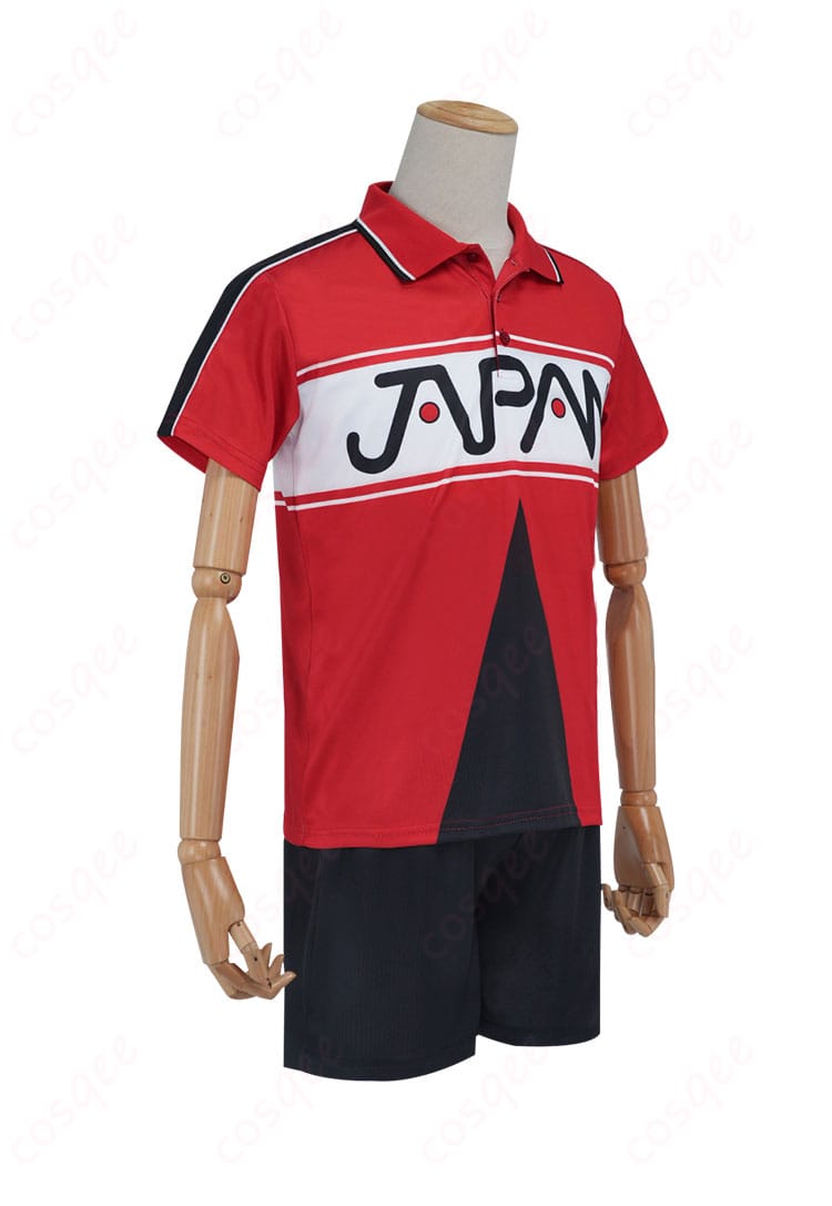 新テニスの王子様 コスプレ衣装 右側から見た越前リョーマ・不二周助のジャージ・ユニフォーム。完璧なコスプレ衣装の全体像