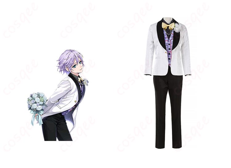 エペル・フェルミエなりきり花婿コスプレ衣装、ディズニー ツイステッドワンダーランドのキャラクターと一緒に撮影した正面画像