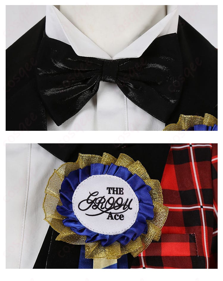 エース・トラッポラ コスプレ衣装 蝶ネクタイと胸章の装飾詳細 ツイステ コスプレ衣装