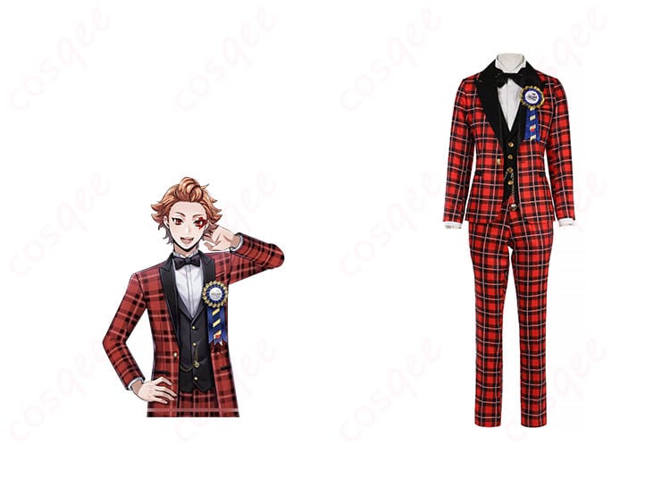 ディズニー ツイステッドワンダーランド エース・トラッポラ コスプレ衣装 正面とキャラクターのコラボ画像