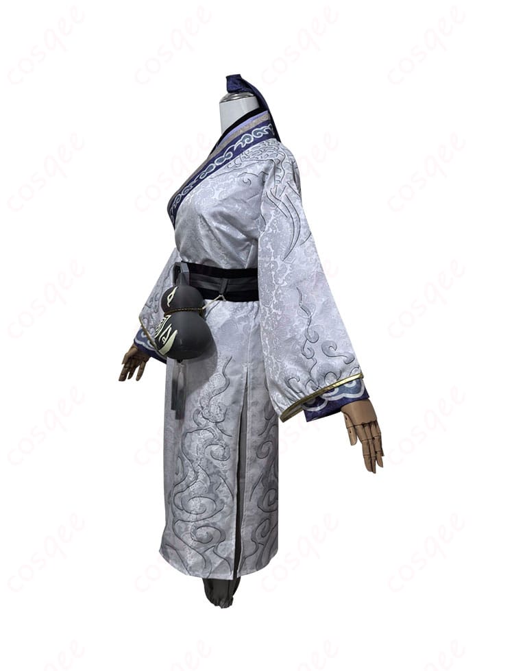 白無常(謝必安)のコスプレ衣装の側面からの写真。衣装のラインや形状を細かくチェックできる画像です。詳細な確認が可能。