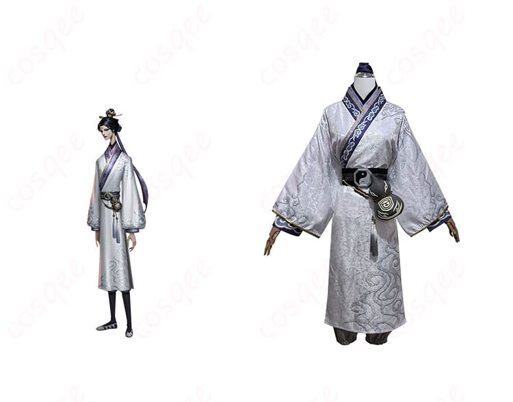 白無常(謝必安)のコスプレ衣装を着たモデルの全身画像。ゲーム「第五人格」のキャラクターを忠実再現。コスプレ衣装の全体像を確認できます。