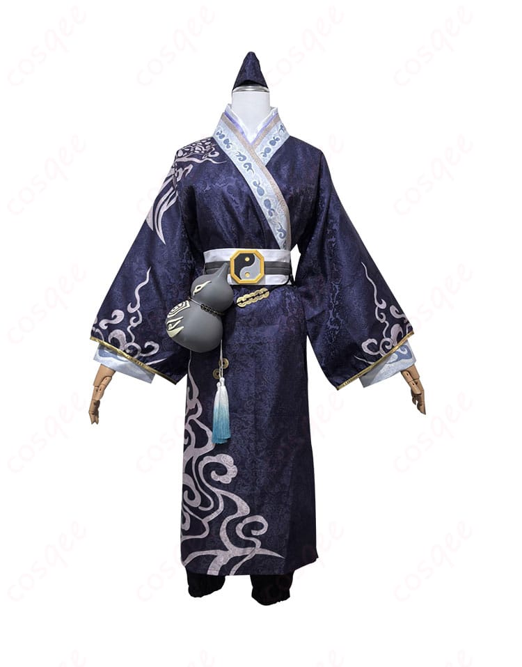 黒無常(范無咎)コスプレ衣装 『陰陽司公』 の正面写真、細部まで忠実に再現されたデザイン。