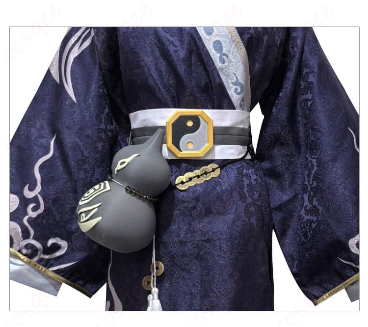 黒無常(范無咎)コスプレ衣装の腰封装飾の詳細、精巧に作られたアクセサリー。