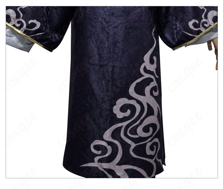 黒無常(范無咎)コスプレ衣装の衣裾装飾のディテール、華やかな装飾が特徴。