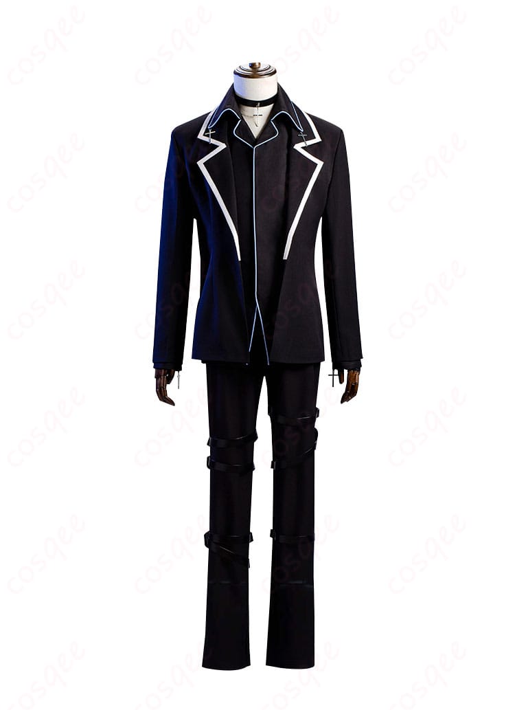 しゅごキャラ! 月詠イクト コスプレ衣装の正面写真。コート、インナー、ズボン、チョーカーが完璧に再現されています。