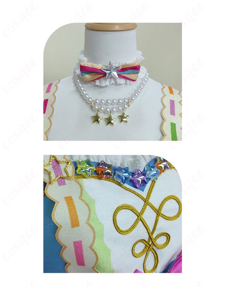 ネックレス、襟の装飾ディテール:虹野ゆめのコスプレ衣装の襟装飾とネックレスのアップ