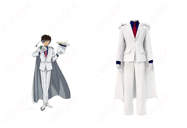 商品正面とキャラクター(怪盗キッド)を組み合わせた画像。名探偵コナンのコスプレ衣装、怪盗キッド(黒羽快斗)コスプレ衣装の全体像。