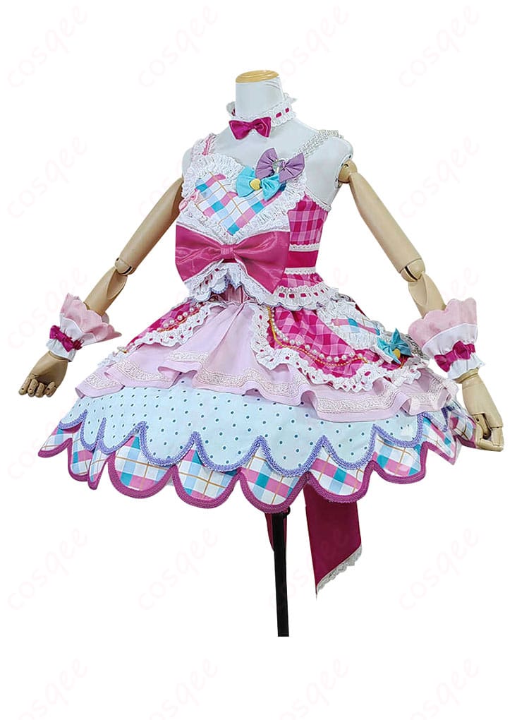 虹野ゆめ コスプレ衣装 ドレス アイカツスターズ! 側面から見たデザインの詳細。シンプルで美しいシルエット。