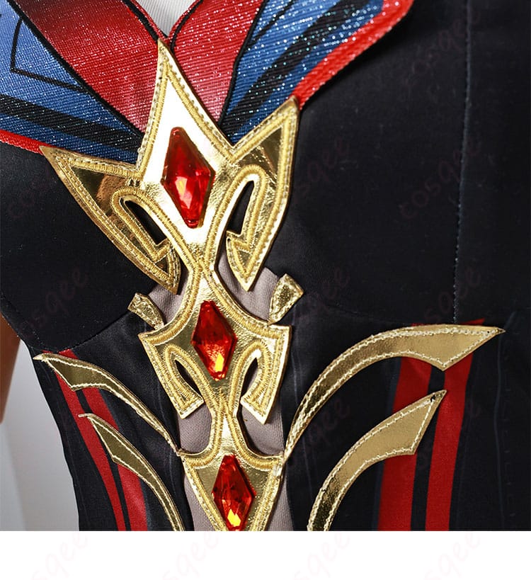 チャスカコスプレ衣装の上衣に施された赤い宝石のディテール。
