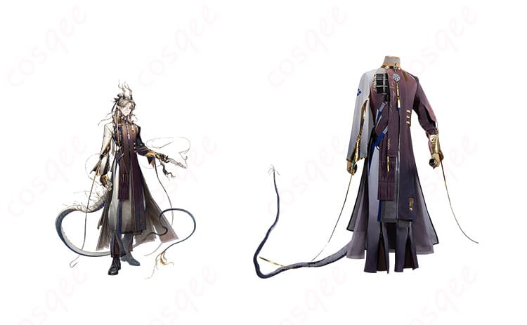 アークナイツ ジー コスプレ衣装とキャラクターの正面合わせ写真