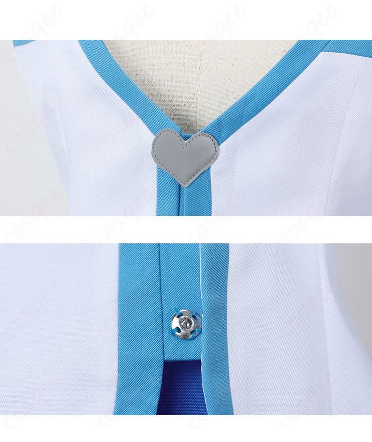 ルーシィ・ハートフィリア コスプレ衣装の愛心形の襟飾りと門襟系ボタンのディテール【デザインの細部にこだわり】