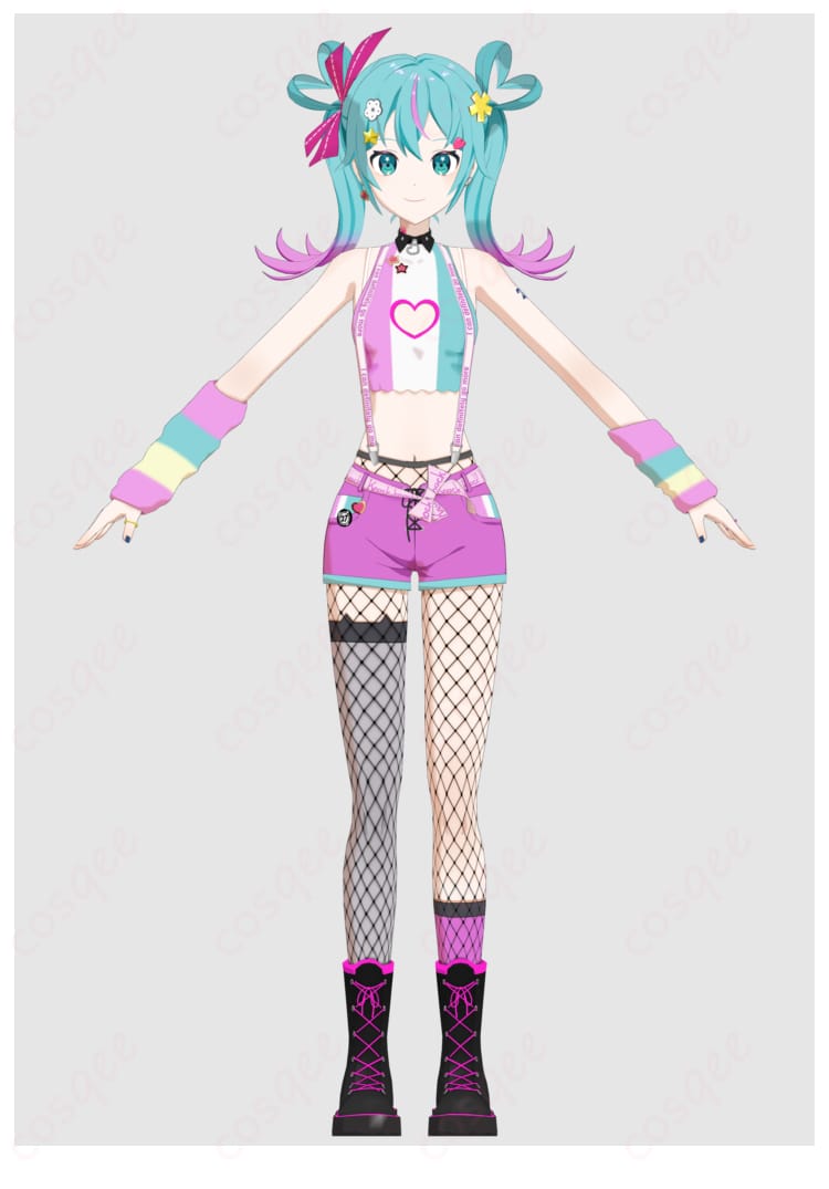 初音ミク コスプレ衣装 あいたい星人を着たキャラクターの全身画像。鮮やかなデザインで、コスプレイベントに最適です。