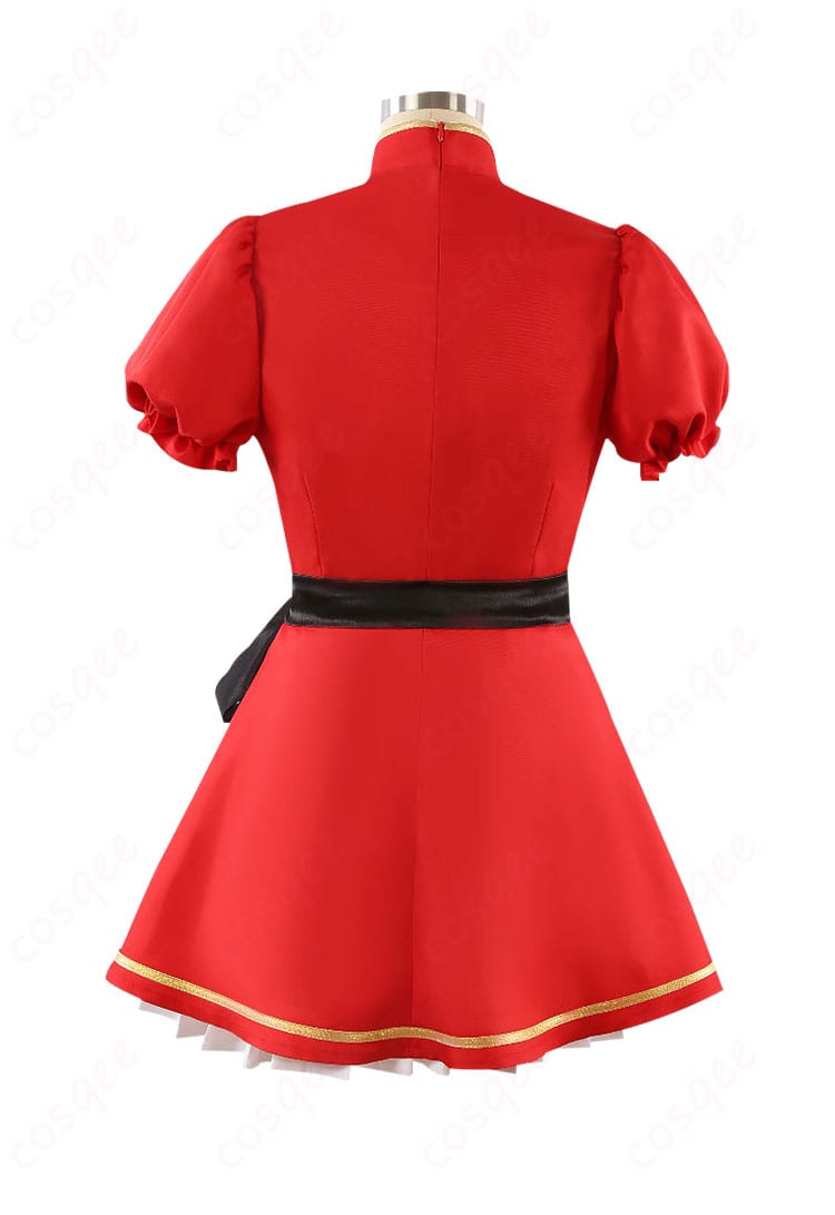 商品背面のコスプレ衣装、ブルーアーカイブの朱城ルミの幼女バージョンコスプレ衣装の背面ビュー。