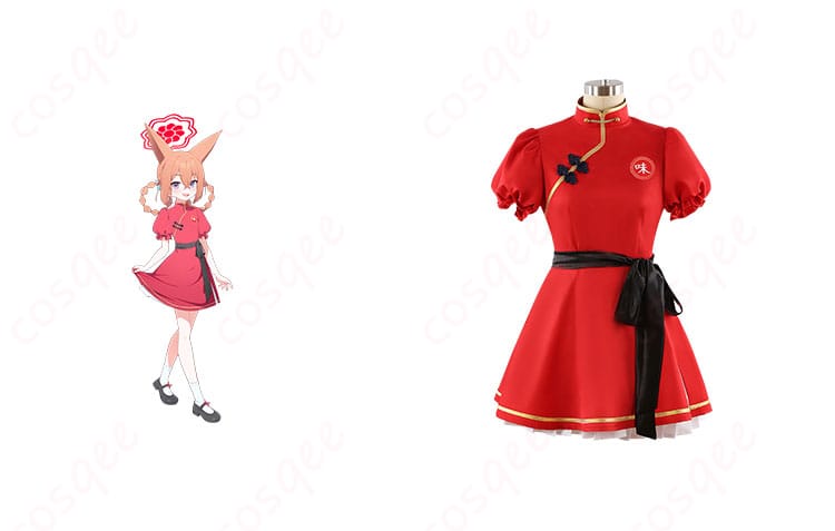 商品正面と朱城ルミのキャラクターが一緒に写ったコスプレ衣装の画像。ブルーアーカイブのコスプレ衣装。