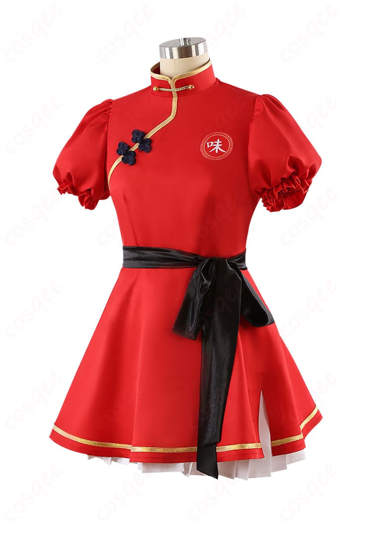 商品左側のコスプレ衣装、朱城ルミの幼女バージョンの衣装の横からのビュー。