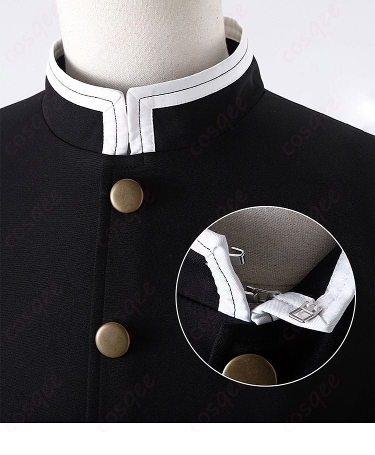 時透無一郎 コスプレ衣装の領口装飾ディテール。細かい刺繍が特徴的で、リアルな再現度。