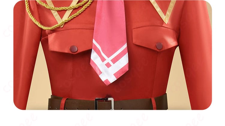 ネクタイ装飾の細部、ジル・サーヴェルのコスプレ衣装に特徴的なネクタイのディテール。