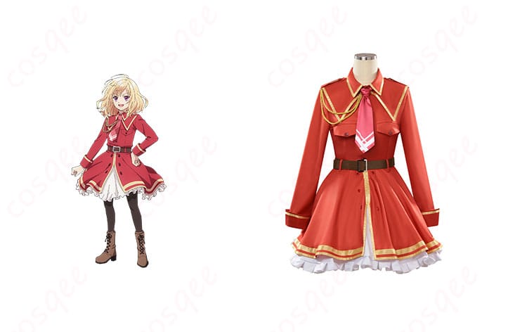 商品正面とキャラクターのイラストを合わせたコスプレ衣装の写真、ジル・サーヴェルの美しいデザインを強調。