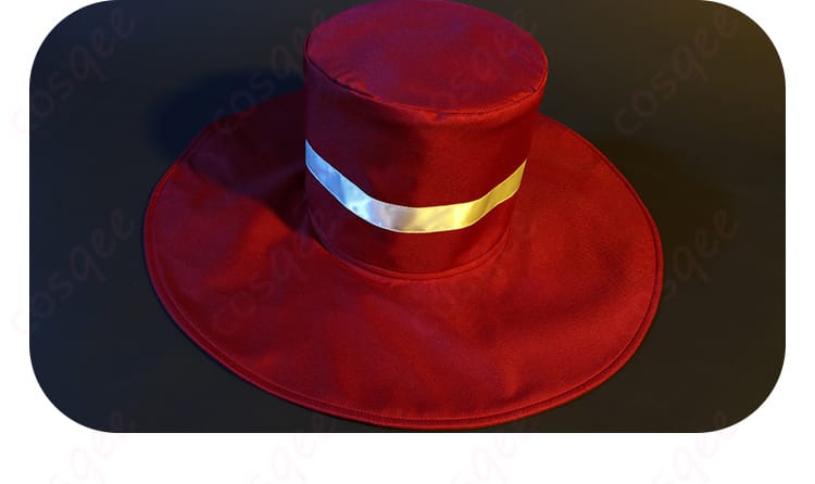 帽子の装飾詳細画像。アーカードの衣装に欠かせない帽子の細部デザイン。