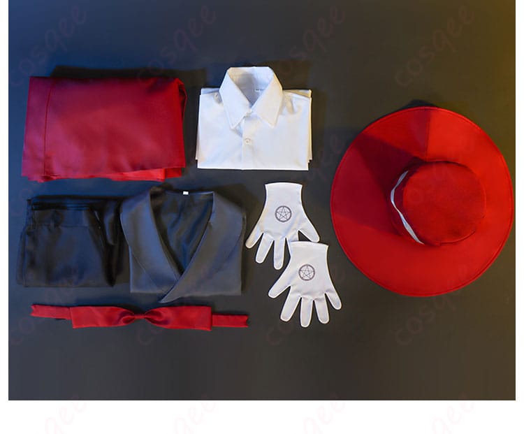 コスプレセットの内容を紹介する画像。衣装一式がしっかりと整然とした状態で展示されています。