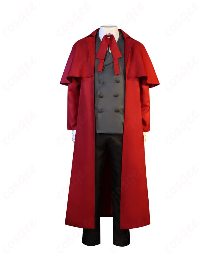 商品正面のコスプレ衣装の詳細画像。アーカードの英国王立国教騎士団制服が忠実に再現されています。