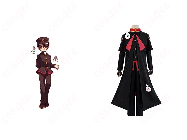 花子くんのコスプレ衣装の正面とキャラクターが一緒に写った画像。