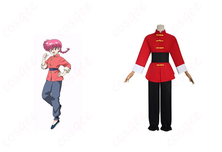 らんま1/2 早乙女乱馬 チャイナ服 コスプレ衣装の正面とキャラクターのコスプレショット。高忠実再現のコスプレ衣装。