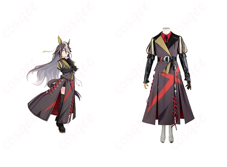 ウマ娘 プリティーダービー ドリームジャーニー コスプレ衣装 正面とキャラクターの組み合わせ画像。高忠実再現でイベントに最適!