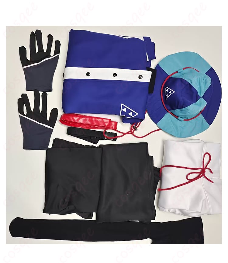 ブルーアーカイブ 各務チヒロ キャンプ衣装 コスプレ衣装 セット内容の全体画像。衣装、アクセサリーの内容を確認!