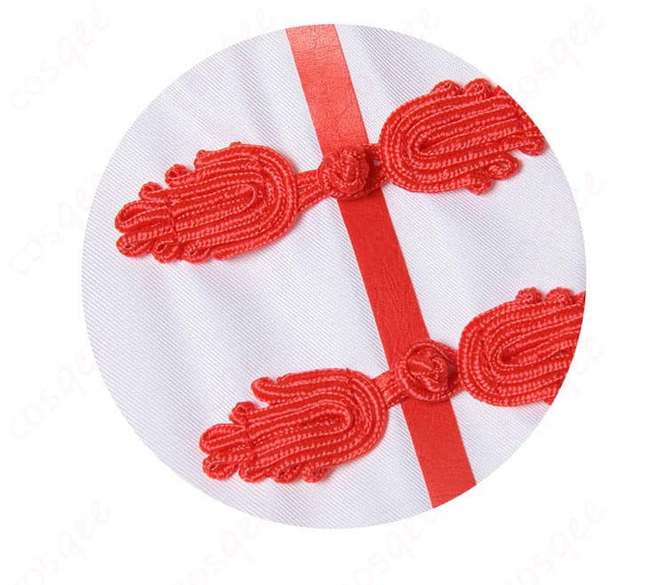 劇場版銀魂 完結編 神楽(5年後)コスプレ衣装の上衣門襟装飾細部。精緻な刺繍と装飾で本物のような仕上がり。