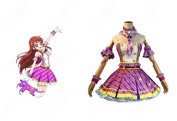紫吹蘭のコスプレ衣装正面とキャラクター画像 - アイカツ!の紫吹蘭コスプレ衣装。リアルなデザインと高再現度をお楽しみください。