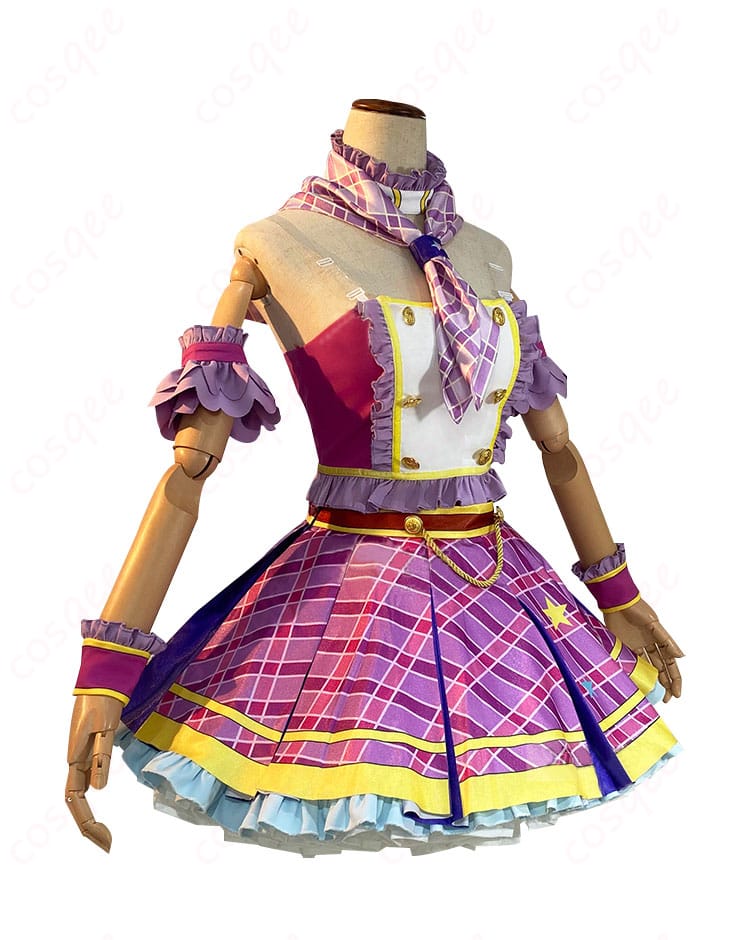 紫吹蘭コスプレ衣装側面 - アイカツ!のキャラクターを忠実に再現した衣装の側面。