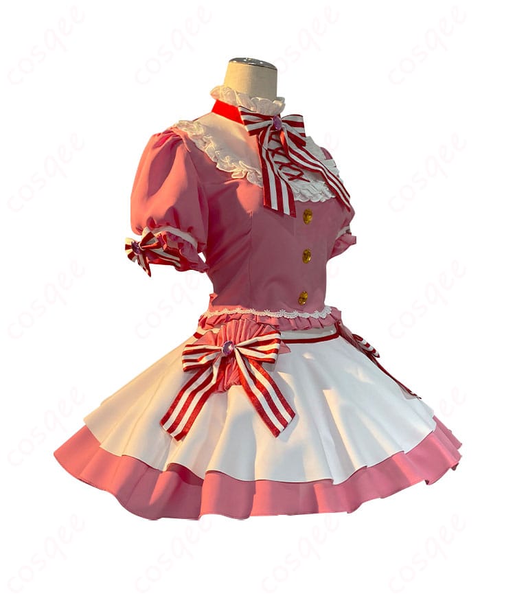 商品側面図、スイートレストランのコスプレ衣装の全体的なデザインとフィット感。アイカツ!星宮いちごのキャラクター衣装。